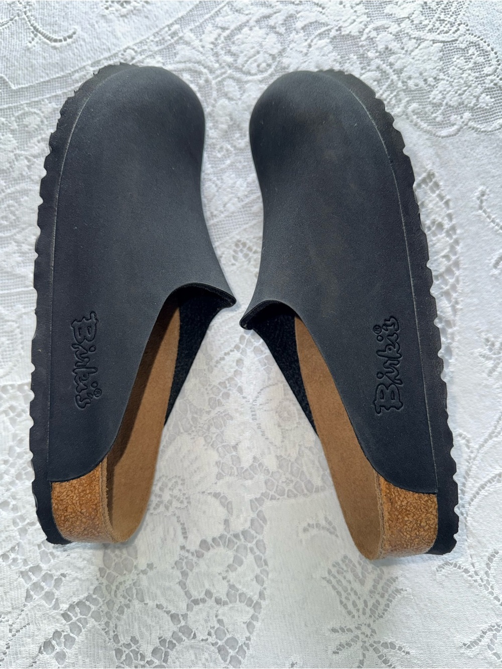 Birki’s Birkenstock Black Leather Clogs EU 39 US 8 L8 M6 Slip On Shoes - Picture 6 of 12